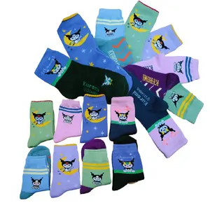 promo 6&3 pasang kaos kaki kuromi anak perempuan usia TK/paud 3-7 tahunan, katun spandek, tebal dan adem Fashion