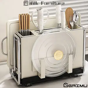 【GGAIMU】Pisau Dapur Rak Sendok Pemegang Talenan Pemegang Rak Penyimpanan Multi-fungsional Hitam Kitchenware