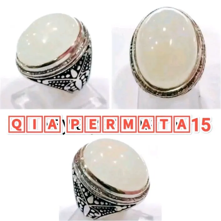 cincin batu akik mg putih natural calcite / kalung liontin mani gajah putih Elegan Ring