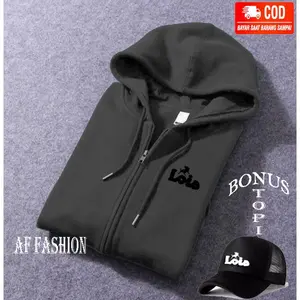 Fee Topi... jaket Resleting Logo Lois Terbaru Text Hitam / Jaket Distro / Sweater Distro / Hoodie Distro / Jaket Wanita / Jaket pria / Jaket Musim Dinging / Af Fashion