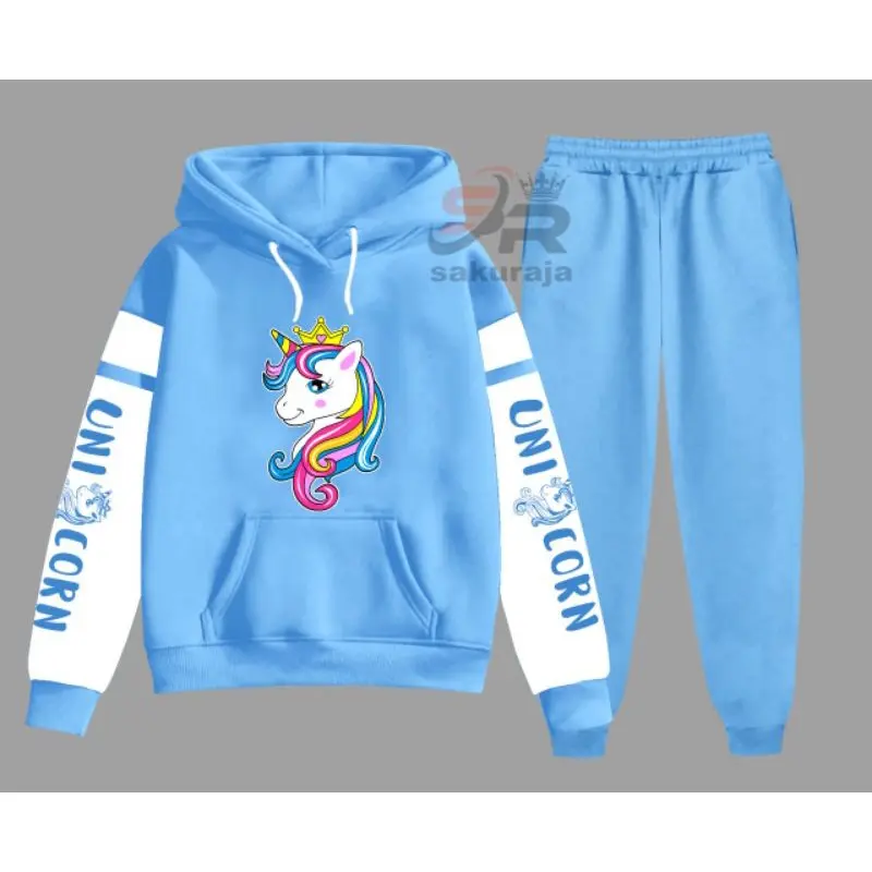 setelan anak unicorn kombinasi/setelan hoodie celana panjang/model korea/umur 6-17 tahun/bisa COD 0