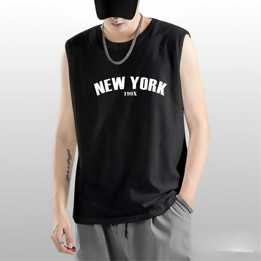 Bisa Cod / Baju Tanpa Lengan Pria Motif New York / Baju Oblong Pria Dewasa / Baju Singlet Pria / Singlet Gym Pria Kaos Cowok Distro Keren