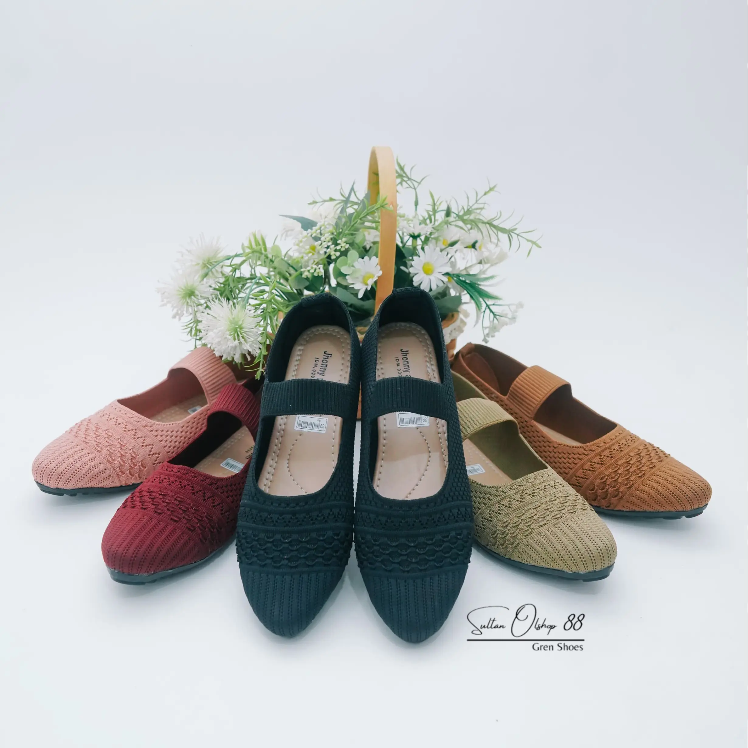 Sepatu Ballet Wanita Rajut Terbaru Tali Karet Flat Shoes Kekinian