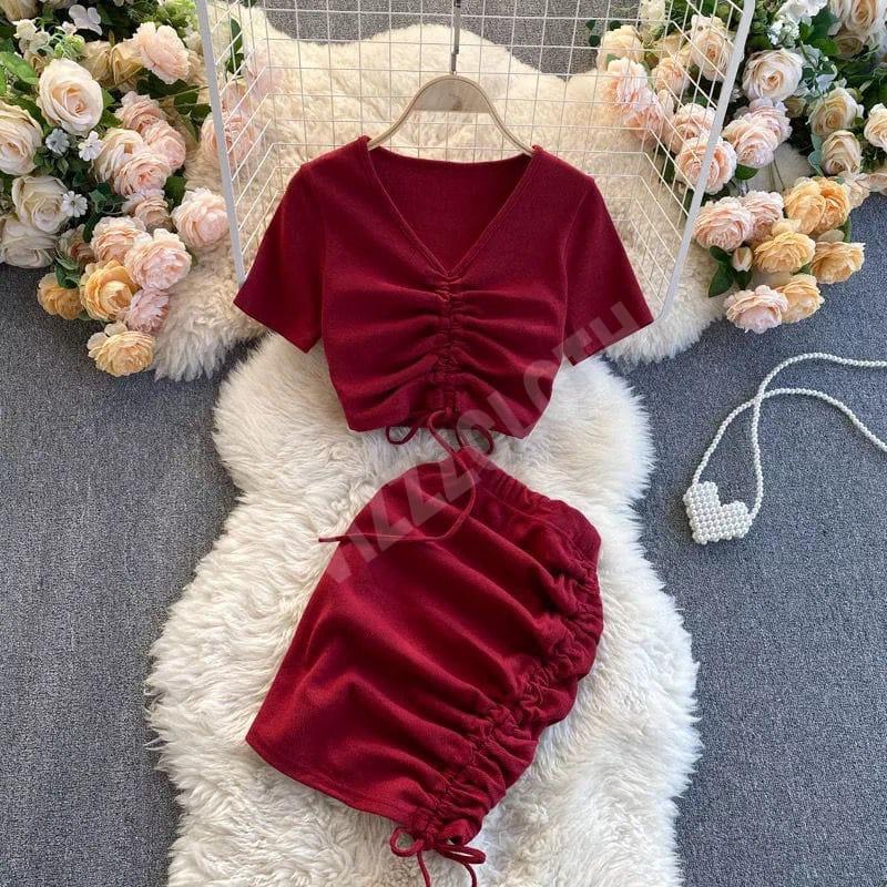 SETELAN ANAK PEREMPUAN (code5587) ATASAN V NECK TALI SERUT & MINI SKIRT TALI SERUT SIZE 1 - 5 tahun 3