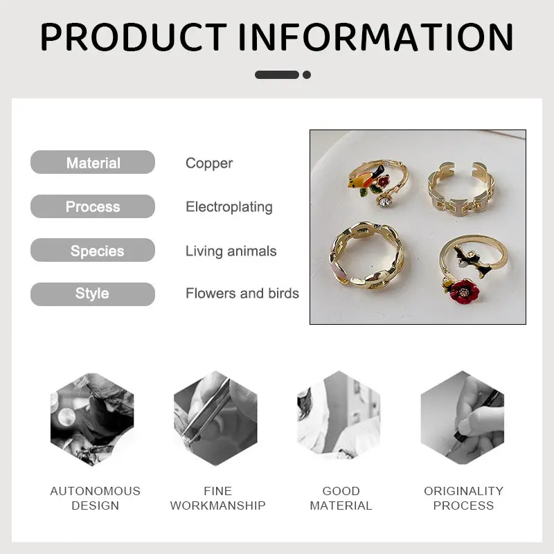[Yybooklu]COD Personalized Chain Flower Bird Ring Good combination Temperament Versatile Ring Accessories 7