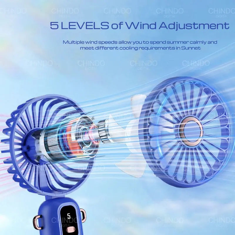 CID39 Kipas Angin Lipat Mini Portable LED Display 5-Speed Wind Adjustment Kipas Genggam Kipas Kecil Foldable 2