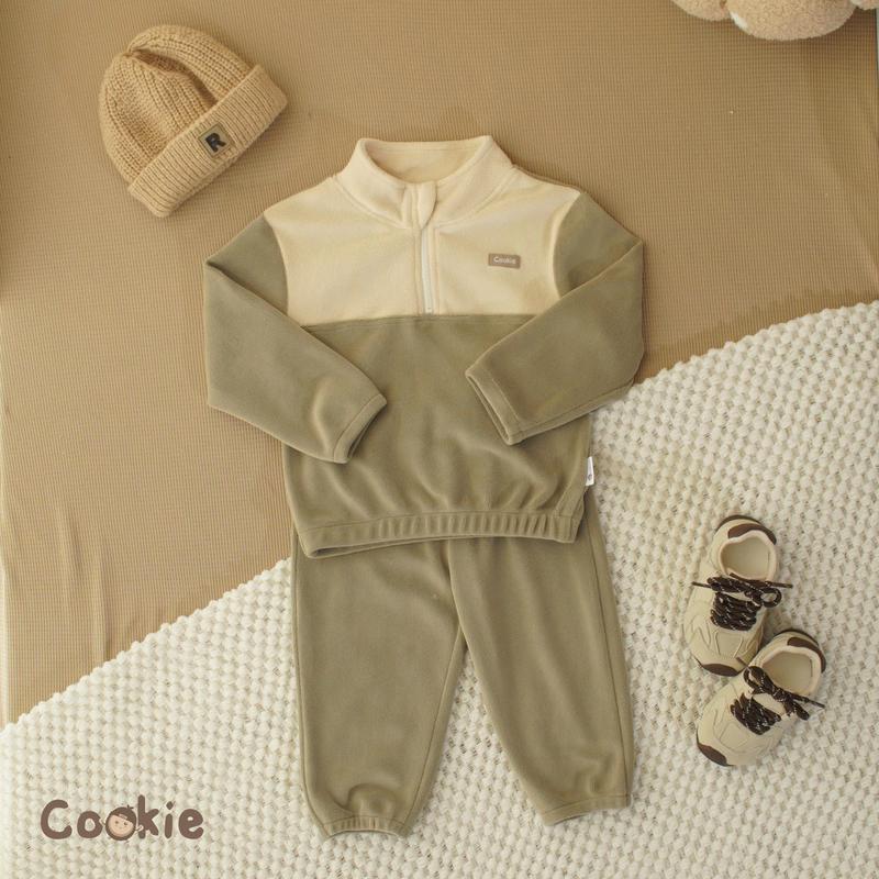   ĐT  Bộ Quần Áo Dài Tay Cookie Nỉ Lông Cổ Cao Kéo Khoá Cho Bé Size 1 2-1Y Đến 4-5Y Chất Liệu Nỉ Lông Dày Dặn Tee Bộ Quần Áo Mùa Đông Cho Bé trai Bé Gái 