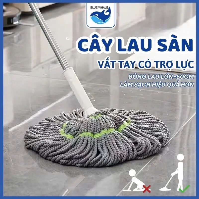 Cây Lau Nhà Vắt Tay Trợ Lực Chất Liệu Inox Bông Lau Sợi Siêu Nhẹ Thấm Hút Tốt Tiện Dụng Cho Gia Đình