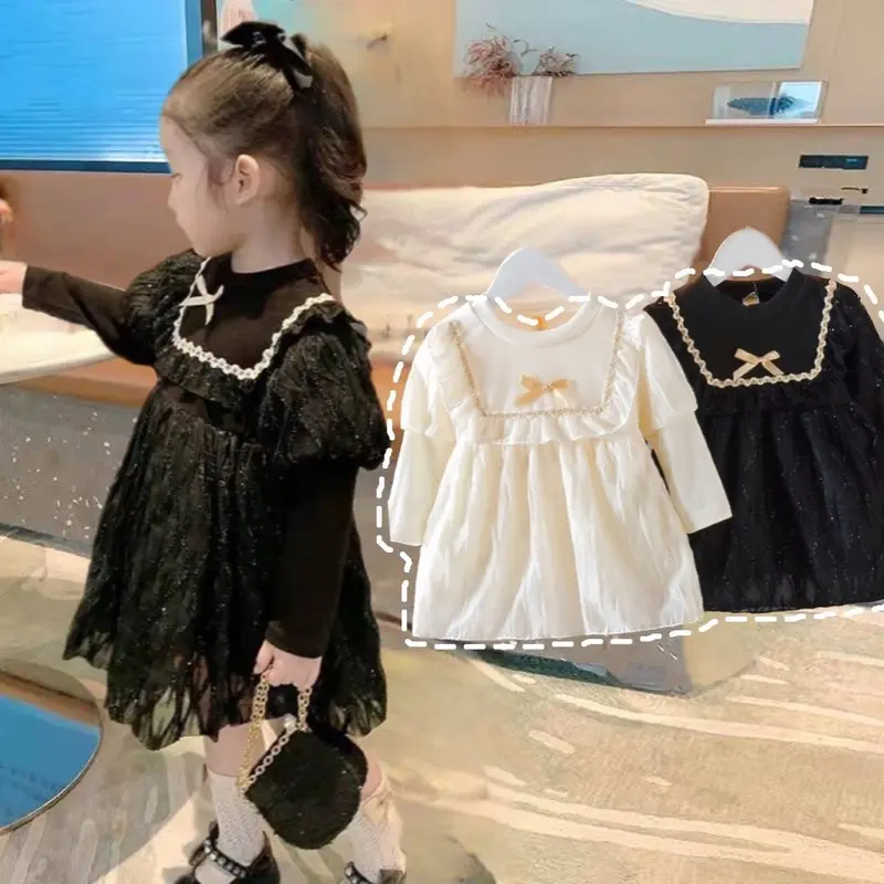 Gaun Pesta Anak Perempuan Elegant Tangan Panjang dengan Aksesoris Pita dan Glitter untuk Usia 1-5 Tahun - Fashion 2