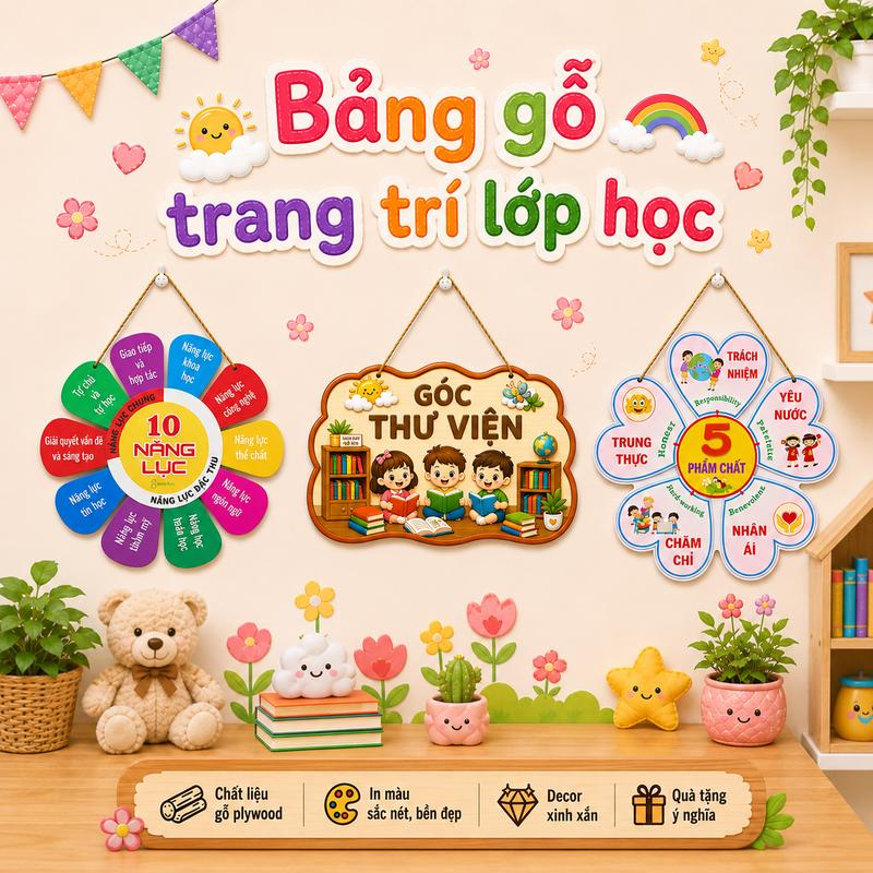 Bảng Gỗ Trang Trí Lớp Học, Trường Học - Bách Mộc Decor Phòng Treo Tường Treo…