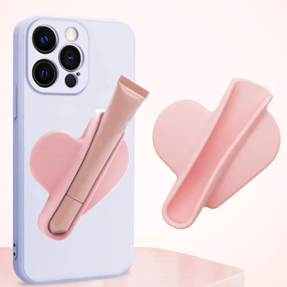Soft Silicone Phone Lipstick Holder Mobile Phone Case Heart Shaped Lip Glaze Back Stick Holder Accessories Stick Protective Case Women Girl