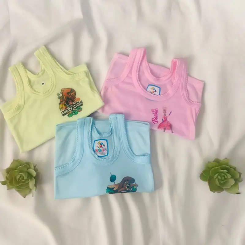 PAKET 12 PCS 6 PCS Singlet Kaos sangsang Dalam Anak laki laki dan Bayi Unisex Bahan katun Umur 0 - 5 Tahun Biru Kuning Perempuan Cewek Cowok 7