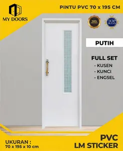 Pintu Kamar Mandi PVC Kaca Buram Super White Dengan Handel Mewah