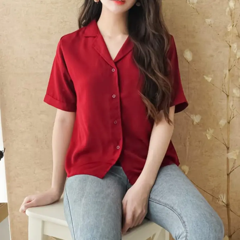 DiaryFashion - Blus Kemeja Formal Wanita Lengan Pendek Gaya Korean Style 3