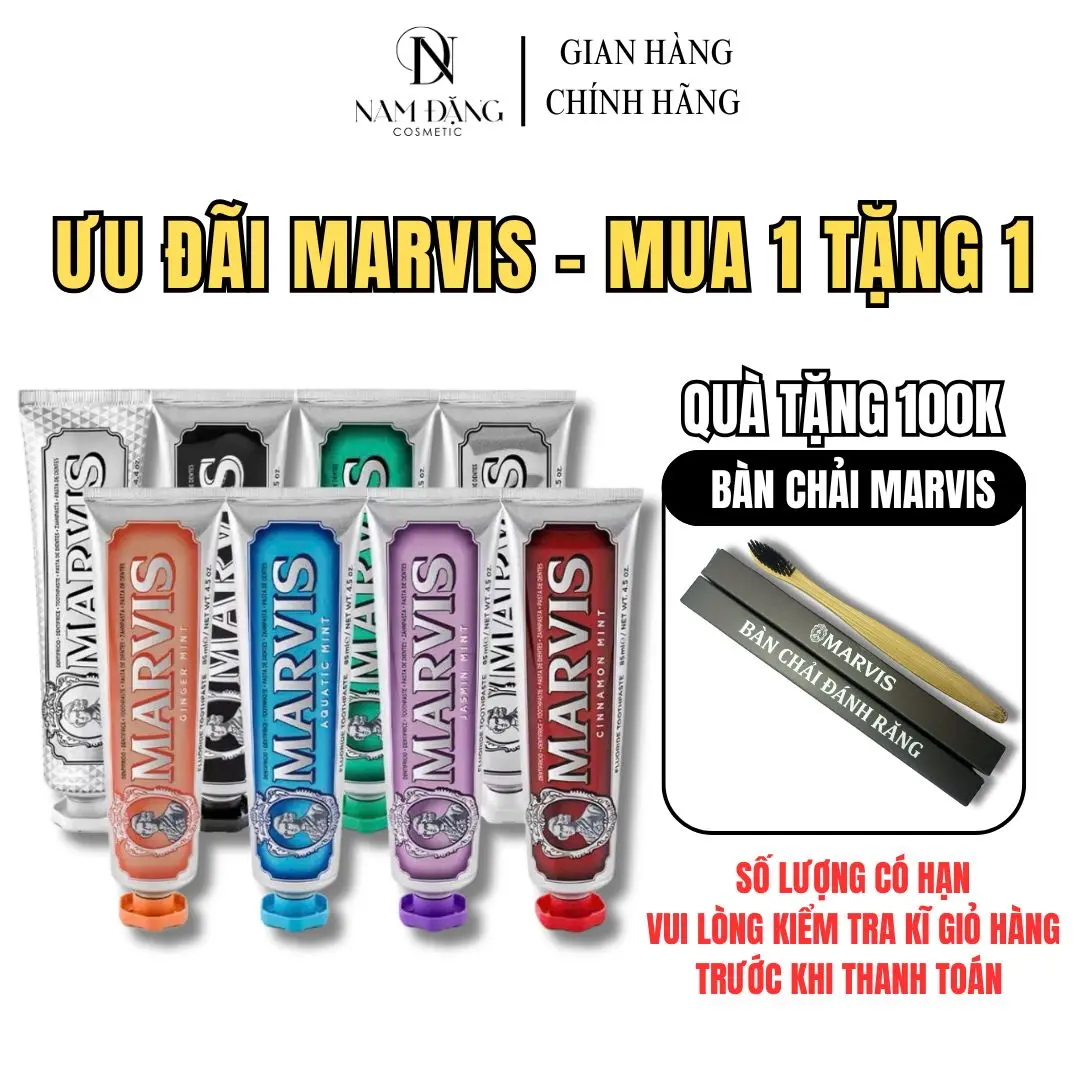 Kem đánh răng hỗ trợ Trắng Răng Marvis nhiều mùi hương