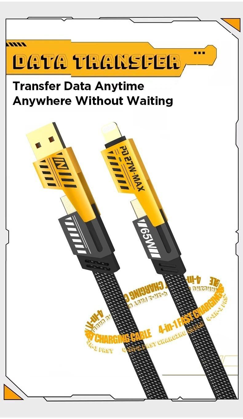 Kabel Charger 4-in-1 Gaya Mekanis Premium, Desain Futuristik Anti Putus, Fast Charging Serbaguna untuk HP & Tablet