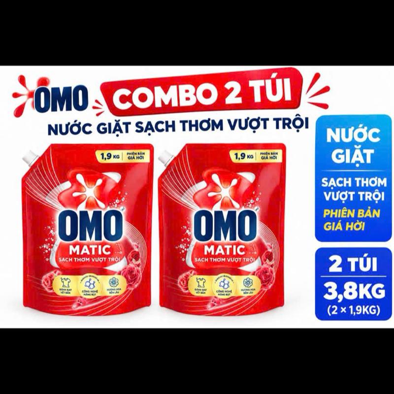 OMO Combo 2 Túi Nước Giặt Sạch Thơm Vượt Trội Matic 3,8KG Giảm Giá Hơi