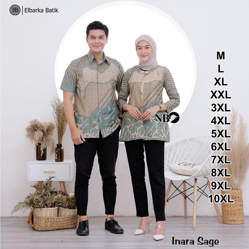 Couple Atasan Batik Pria Wanita Jumbo - Kemeja Lengan Pendek/Panjang - Blus Cardi & Blus Balon Busui Uk. M L XL XXL XL 4XL 5XL 6XL 7XL 8XL 9XL 10XL - Katun - Inara Sage - COD 0