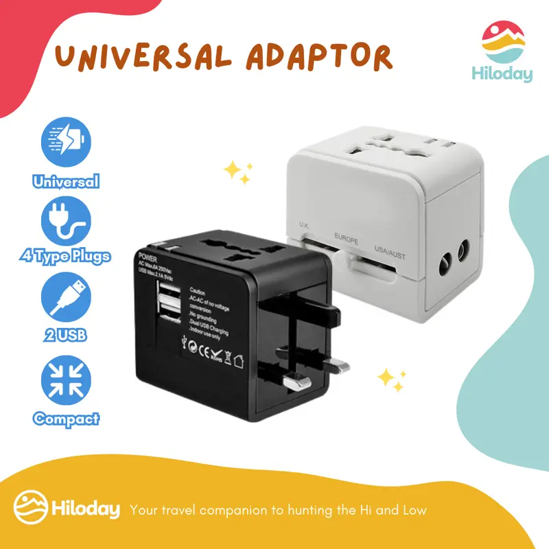 HILODAY | Universal Travel Adaptor Colokan Internasional Fast Charging Dual USB EU/UK/USA/AUS 0