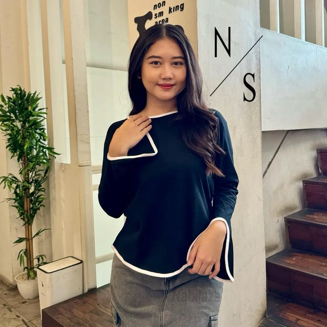 NABILAZE Baju Kaos Atasan Wanita Kekinian Lengan Panjang Model Bahan Katun Combed 24s