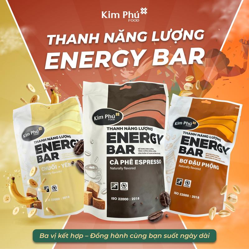 Thanh Năng Lượng EnergyBar Kim Phú Túi Từ 13-15 Thanh Dinh Dưỡng Thơm Ngon 3 Vị Cafe Espresso Chuối Yến Mạch Bơ Đậu Phộng