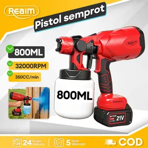 Reaim Semprot Cat Listrik 800ML Semprot Baterai Lithium Electric Spray Gun Tanpa Kabel Spray Gun Elektrik Portable untuk Cat Tembok Kayu Logam Nozel 1.8mm Aliran 550ml/ Desain Ergonomis Ringan Mudah Dibersihkan dan Digunakan di Rumah atau Proyek