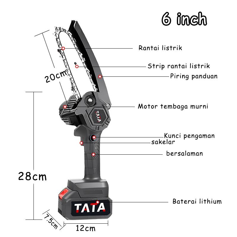 TATA gergaji listrik mini gergaji listrik tanpa kabel 8 Inch Gergaji listrik kecil rumah tangga/6 Inch 2 Baterai gergaji listrik genggam mini portabel Gergaji Listrik 48 Volt Chain Saw 4 Inch Chain Saw Cordless Gergaji Pemotong Kayu gergaji mesin min 7