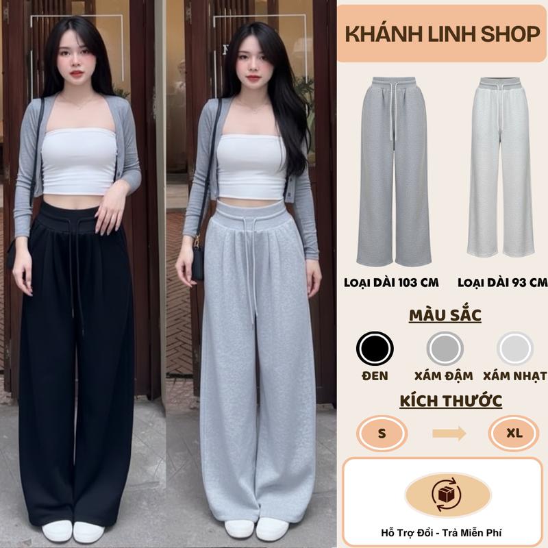   HÀNG L1- CÓ DÁNG NẤM  Quần Suông Nữ Lưng Cao Cạp To Chất Nỉ 2 Da Mềm Mịn Không Xù Hack Dáng Phối Dây Cạp Chun Thời Trang Hàn Quốc Ulzzang Màu Xám Đậm 