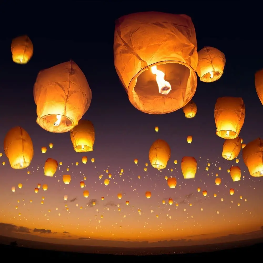 Lồng đèn Trung Quốc, 10 Gói, Lồng đèn bầu trời, Có Thể Phân Hủy, Giấy Chống Cháy Tưởng Niệm, Lồng đèn điều ước