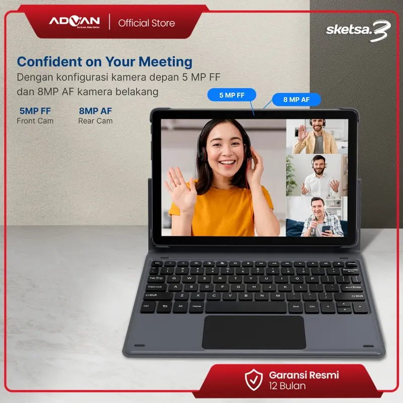 Advan Tab Sketsa 3 Layar 10.1” HD IPS 128GB+RAM 6GB Tiger T606 Android 13 Dual Sim Card Free Keyboard & Stylus Pen | Sketsa 3 Advan 7