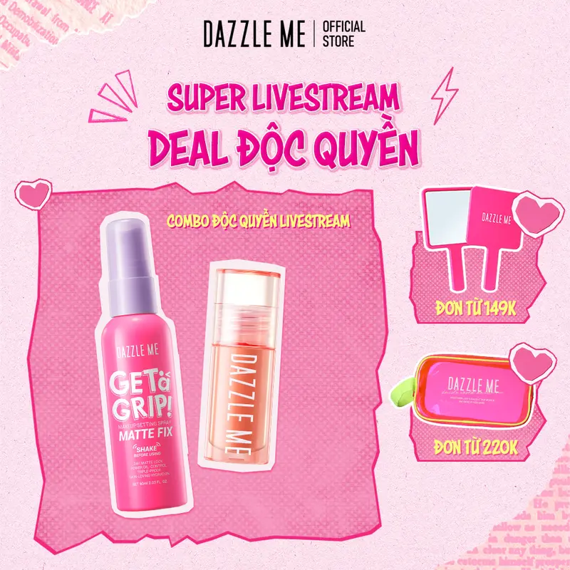 [SUPER LIVESTREAM - Deal Thuyền Rẽ G.I.Á] DAZZLE ME xịt khóa makeup + kem má hồng Trang Điểm Cosmetic Mỹ Phẩm Nữ 0