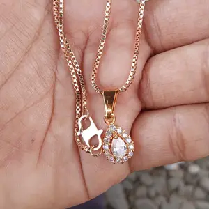 KALUNG WANITA TITANIUM GOLD ASESORIS WANITA LIONTIN PERMATA SATU PUTIH ANTI KARAT