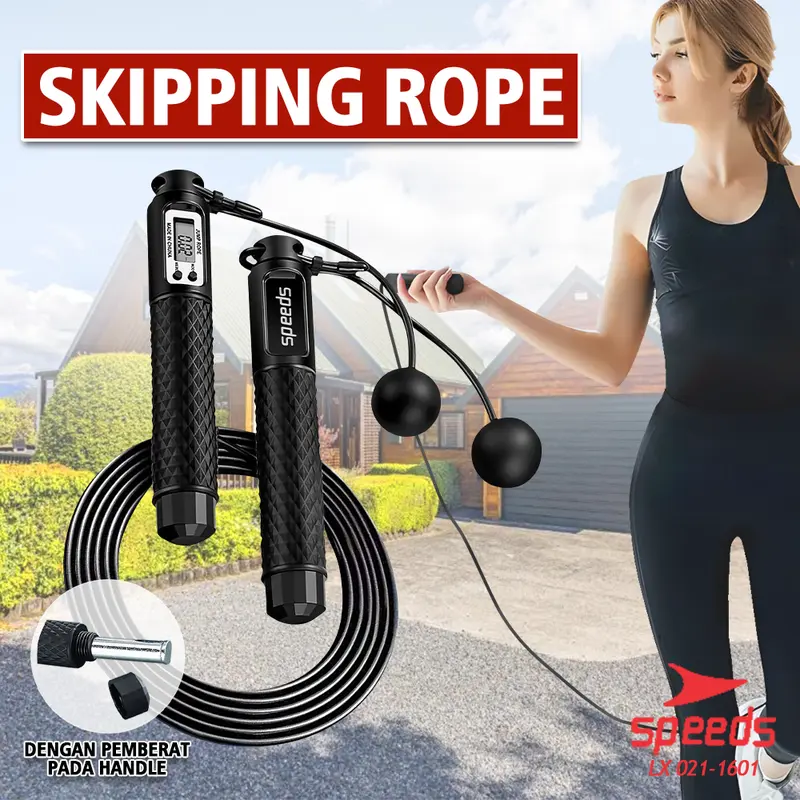 SPEEDS 2 in 1 Tali Skipping / Skipping Spring Lompat Tali Jumping Rope Dengan Tali dan Tanpa Tali Outdoor Dengan Alat Hitung Otomatis 021-1601 0