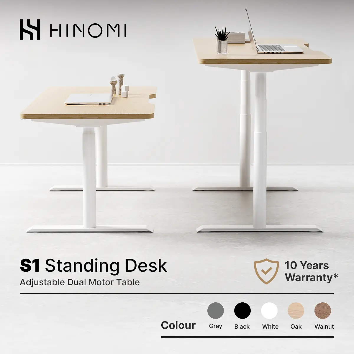 Hinomi S1 Ergonomic Standing Desk Electric Height Adjustable Dual Motor Desk | Gaming Desk | Work Office Table