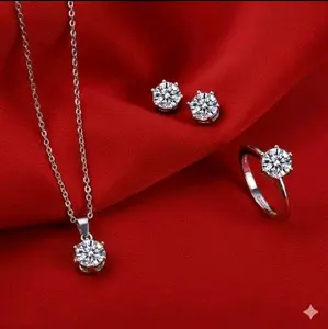 Set Perhiasan Titanium Wanita Model Permata Anti Karatan