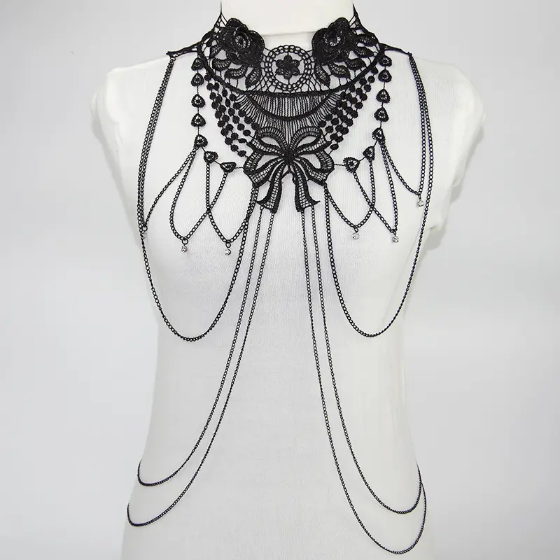 Black Lace Body Chain Jewelry Women Cosplay Halloween Costumes Female Gothic Accessories