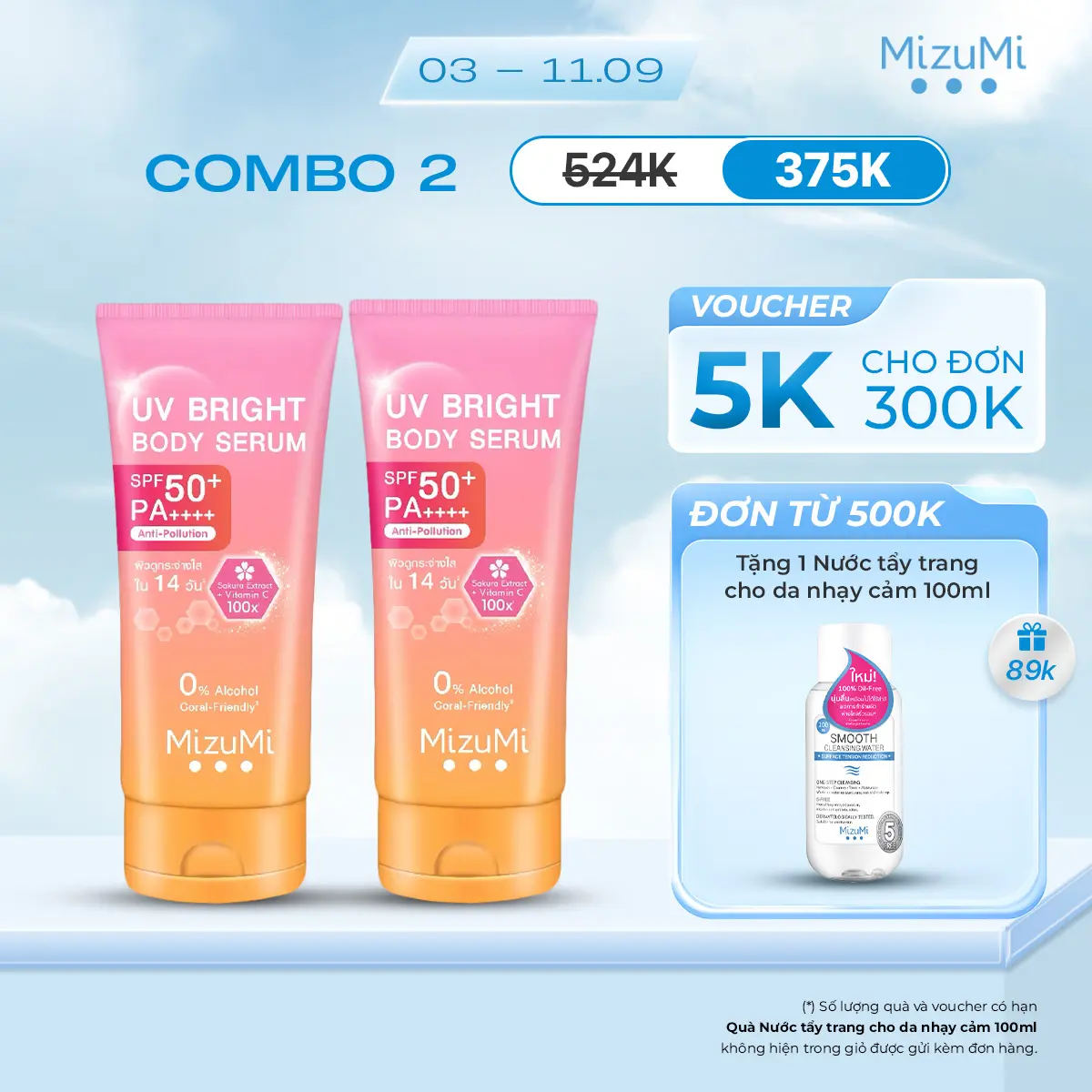 Kem Chống Nắng Mizumi UV Bright Body Serum SPF50+ PA++++ 180ml