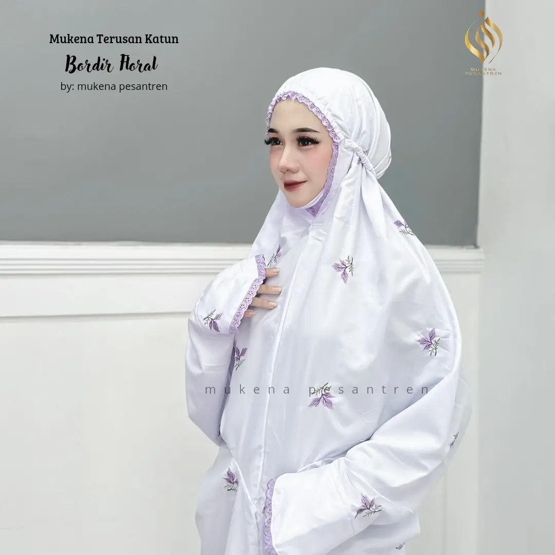 Mukena Terusan Bordir Floral Mukena Santri Katun Adem Cantik Dewasa