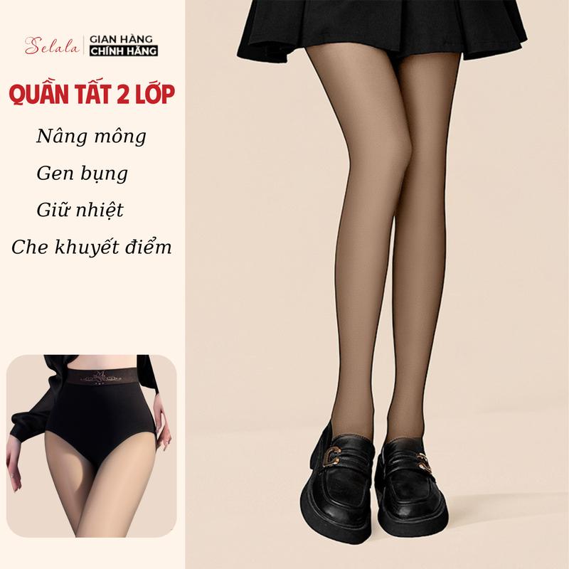 Quần Tất 3D 2 Lớp Quần Tất Nữ Gen Bụng Thon Chân Nâng Mông Chất Nỉ Tất Mùa Đông Nữ QT14
