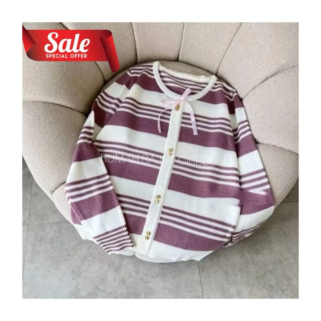 RRC Fiona Cardigan Kancing Gemess Baju Panjang Knitwear Wanita Tangan Kardigan Salur Atasan Top Nyaman Tebal Sweater Crop