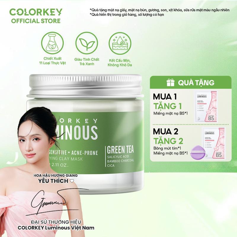 MỚI Mặt Nạ Bùn Trà Xanh COLORKEY LUMINOUS Hỗ Trợ Làm Sạch Da Không Gây Khô Da Khi Dùng 60g hũ
