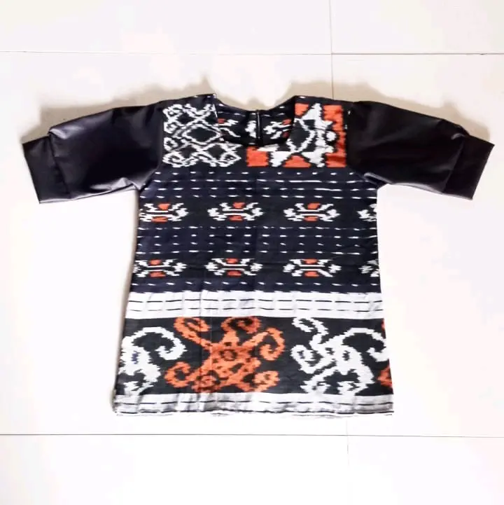 Blus Wanita Kombinasi Lengan Toyobo - Baju Moderen Kalea - Panjang, Tenun 8
