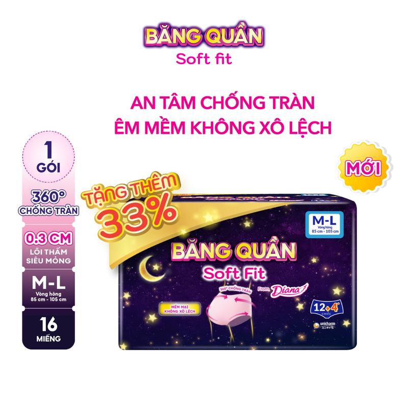 Băng vệ sinh dạng quần Soft Fit 12+4 miếng – Size S-M M-L L-XL phù hợp cả người bigsize – Chống tràn 360 độ êm mượt ôm vừa vặn giữ form tốt thấm hút tức thì – Dùng cho mẹ sau sinh & ngày lượng nhiều – Thoáng khô suốt ngày đêm