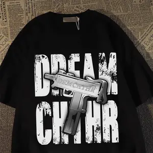 Tshirt Oversize Baju Kaos Pria Distro Original 100% Tebal Pistol Cetakan Gaya Amerika Gaya jalanan Merek trendi Kaos Pria Keren Kece Katun 100% Cotton 7.24