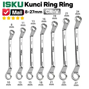 ISKU Kunci ring pas 8x10 10x12 12x14 13x15 14 x17 16x18 17x19 19x21 22x24 dan 24x27 mm cermin torx ganda terbuat dari baja chromium vanadium / spanner wrench tahan korosi dan anti-selip