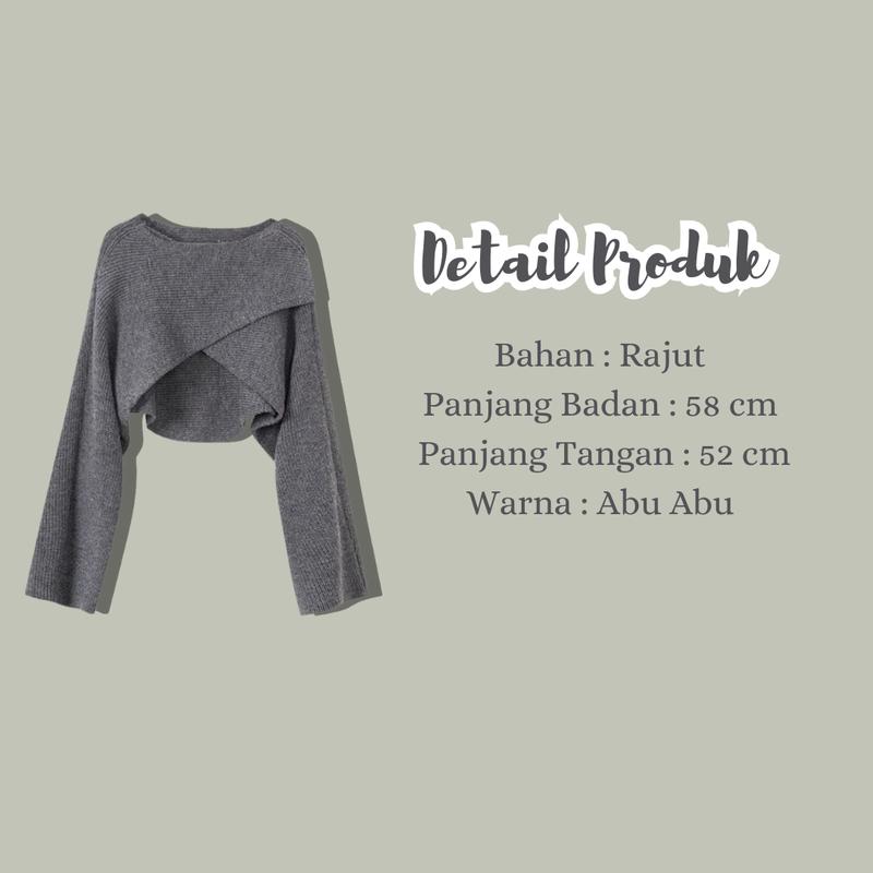 One Set OOTD Wanita Kekinian Sweater Rajut Crop Silang + Dress Rayon Pendek Tali Kecil 058A 1