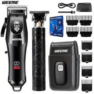 WEEME メンズグルーミングセット 3点セット：ヘアクリッパー、トリマー、カミソリ。USB充電式プロ仕様キットで、男性のヘアトリミング・ヒゲトリミングに対応。家庭用ツールで、旅行に最適、父の日プレゼントにもおすすめ。