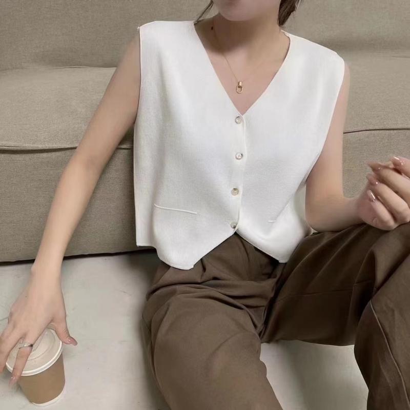 PEACHIE | BJ1579 Baju Wanita Rajut Sleeveless Knit Atasan Rompi Kerah V Pakaian Korean Style  Crop Tank Panjang Top Sweater Outer 3