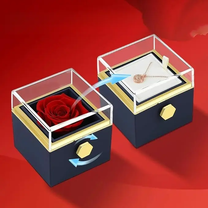 1 piece Forever Rose Rotating Box, Christmas Eternal Flower Rotating Jewelry Box Gifts for Women Mom Grandma Wife Girlfriend,Birthday