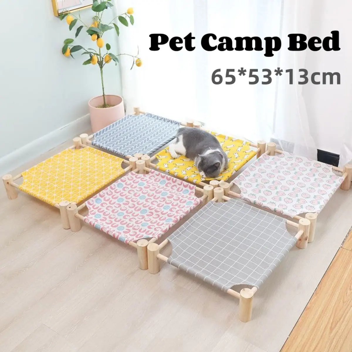Pet Camping Bed Pet Hammock Bed Cat Bed Dog Bed Washable Removable Wooden Moisture-Proof 65*53*13cm